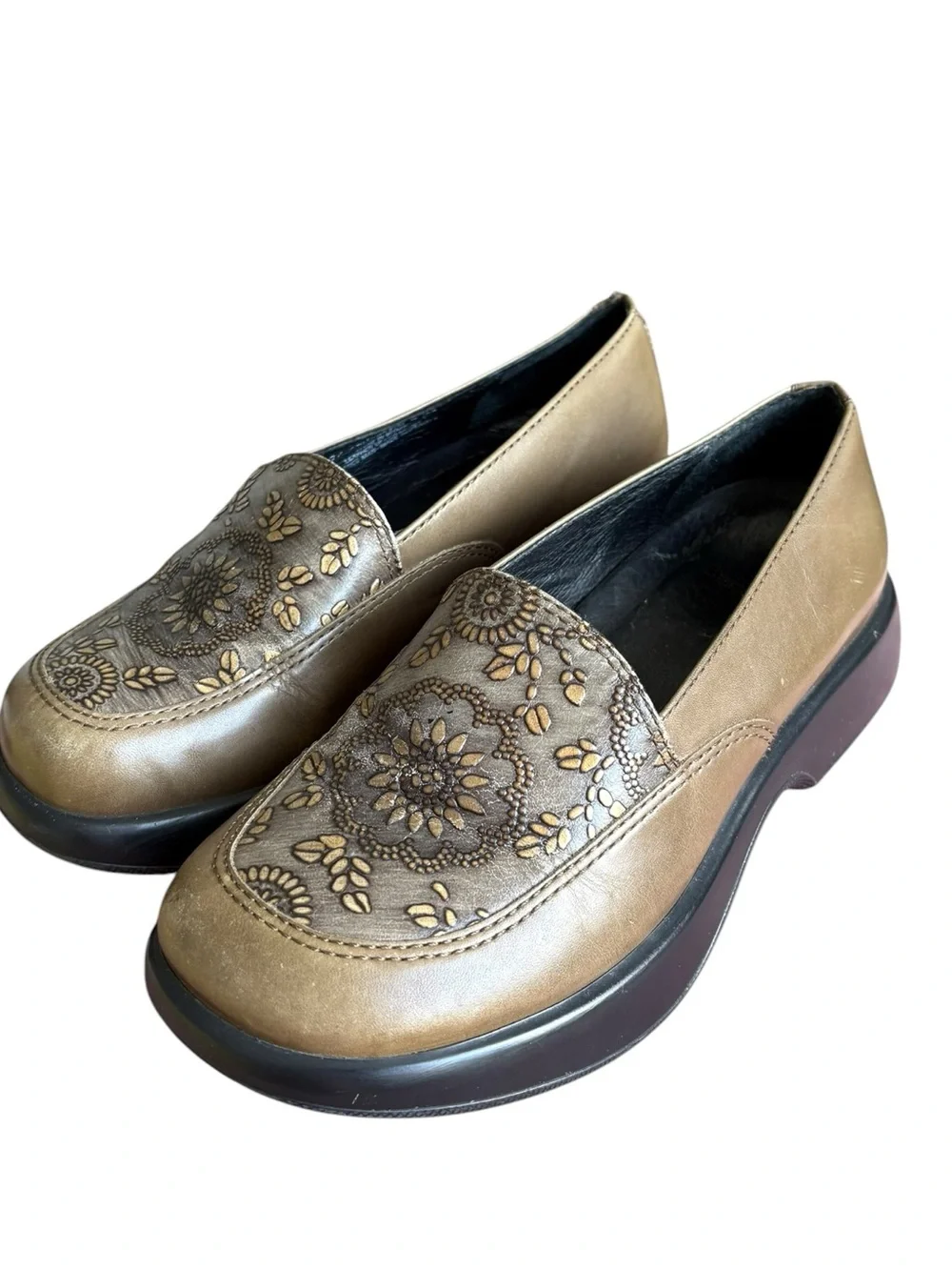 Dansko green Floral Print Leather Casual Slip On Clogs Shoes Womens 37 US 6.5